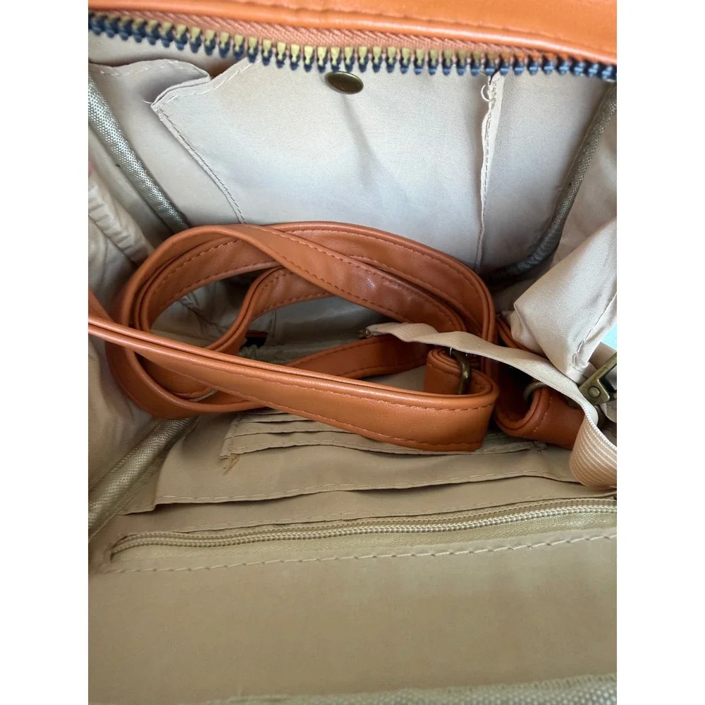 Cognac Faux Leather Crossbody Organizer Bag Buckle Accent Brown Messenger Small